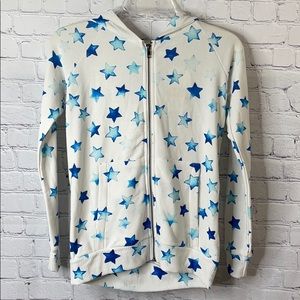 Chaser white with blue stars zip hooded sweatshirt